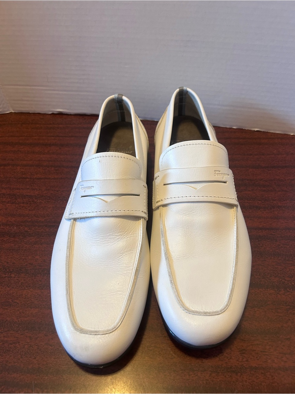 Salvatore Ferragamo Men’s White Leather Penny Loafers - Picture 2 of 9